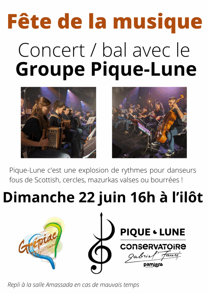 Fête de la musique à l'îlot : concert / bal à l'îlot avec le groupe Pique-Lune @ Ilôt (si mauvais temps : Amassada)