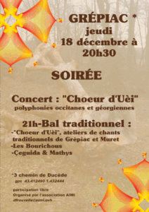 Concert "Choeur d'Uèi" puis Bal traditionnel @ Lieu dit La Gravière, 31190 Grépiac